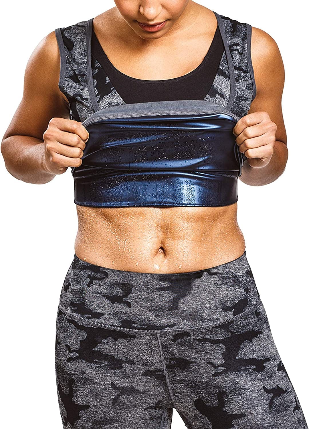 Women'S Premium Workout Tank Top Slimming Polymer Sauna Vest Grey Camo / Large-X-Large