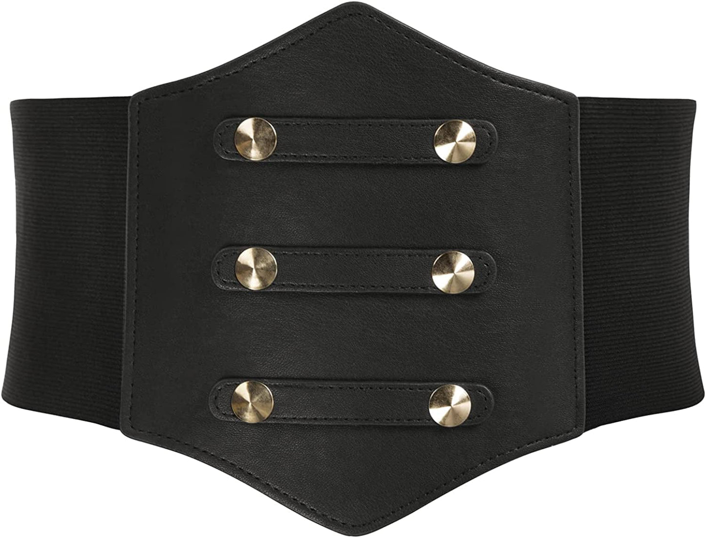 Women'S PU Leather Belt Rivets Wide Waist Stretch Waistband Steampunk Button up Corset Belts Apparel & Accessories > Clothing Accessories > Belts GRACE KARIN A-rivets Black Large