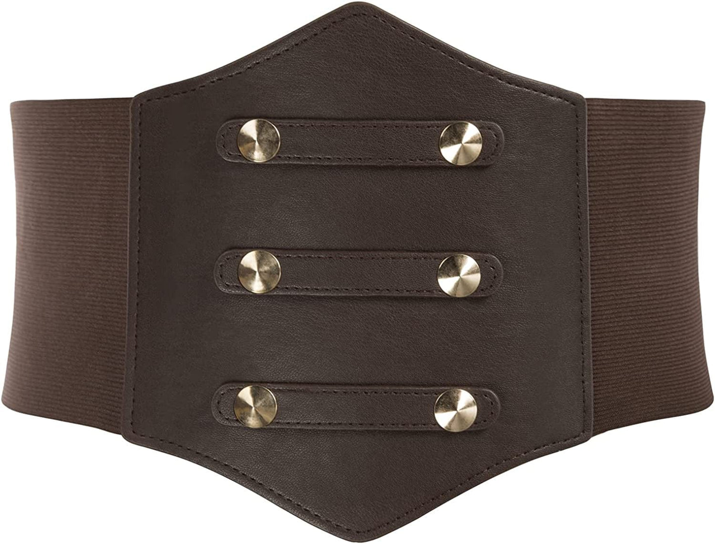 Women'S PU Leather Belt Rivets Wide Waist Stretch Waistband Steampunk Button up Corset Belts Apparel & Accessories > Clothing Accessories > Belts GRACE KARIN A-rivets Coffee Large