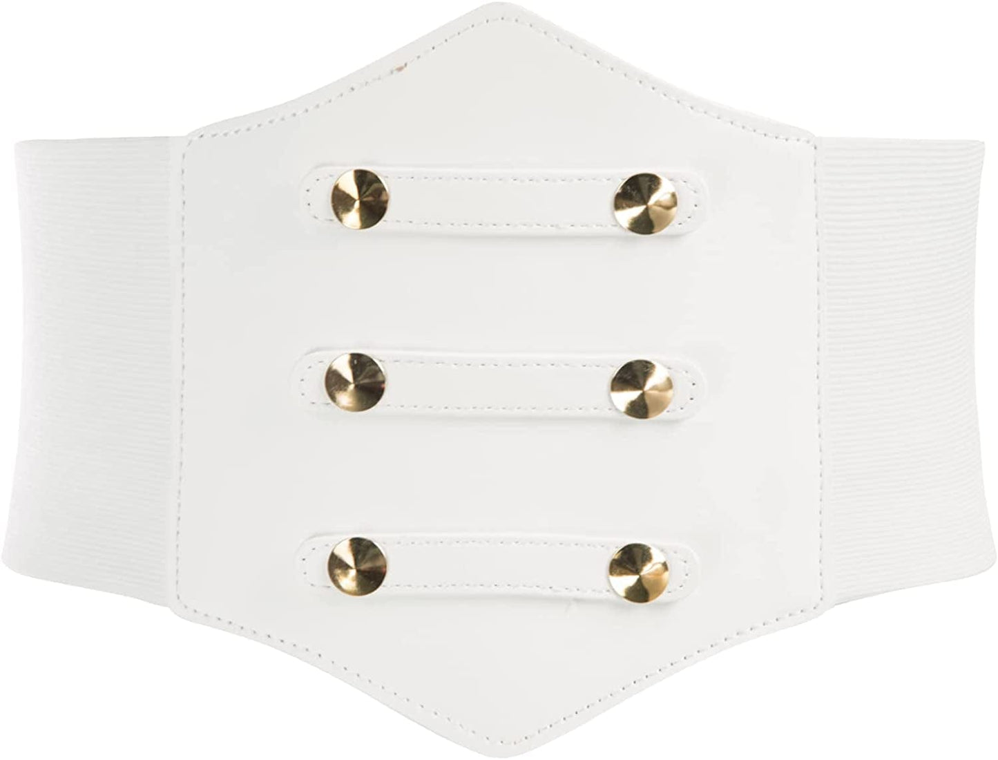Women'S PU Leather Belt Rivets Wide Waist Stretch Waistband Steampunk Button up Corset Belts Apparel & Accessories > Clothing Accessories > Belts GRACE KARIN A-rivets White Large