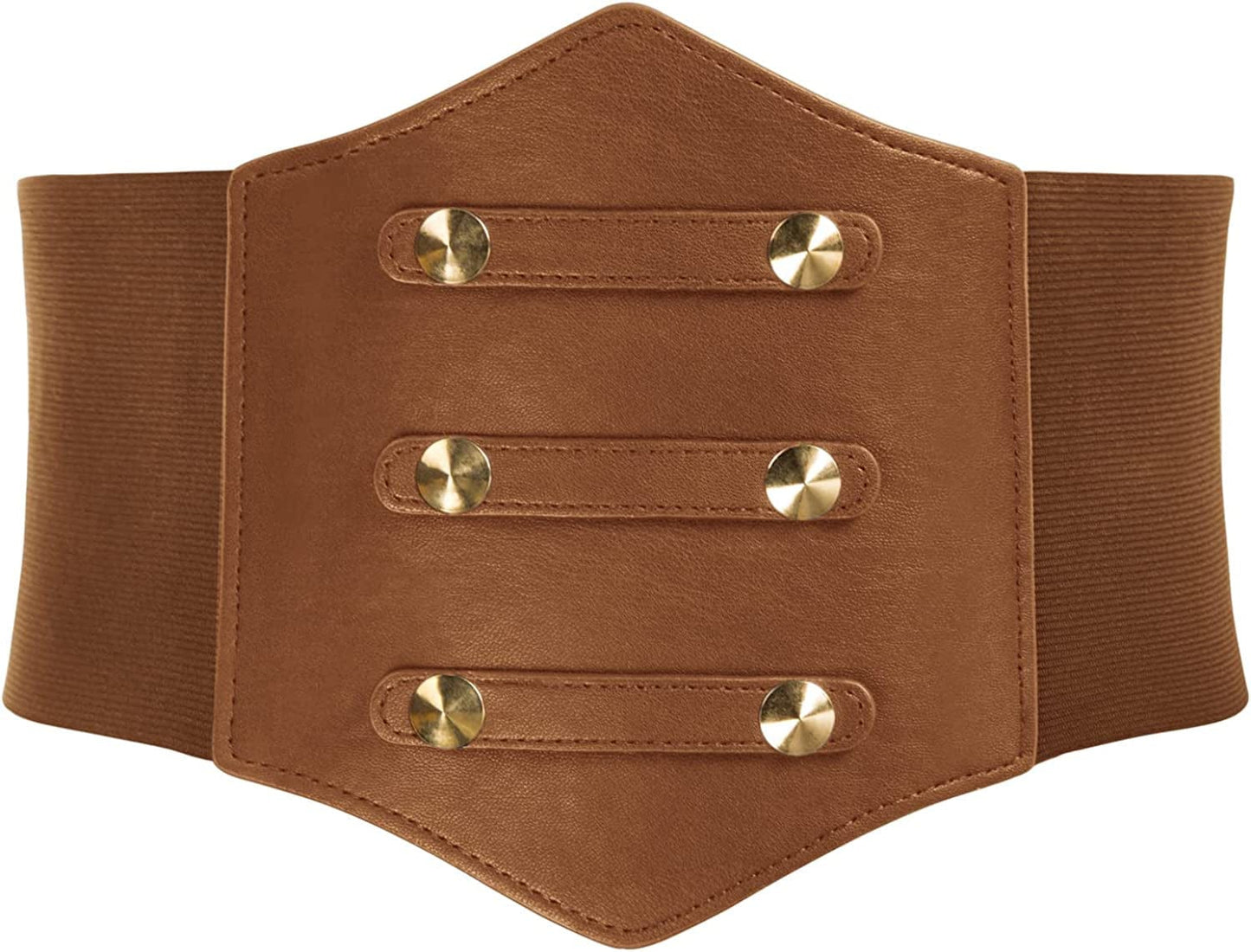 Women'S PU Leather Belt Rivets Wide Waist Stretch Waistband Steampunk Button up Corset Belts Apparel & Accessories > Clothing Accessories > Belts GRACE KARIN A-rivets Brown XX-Large