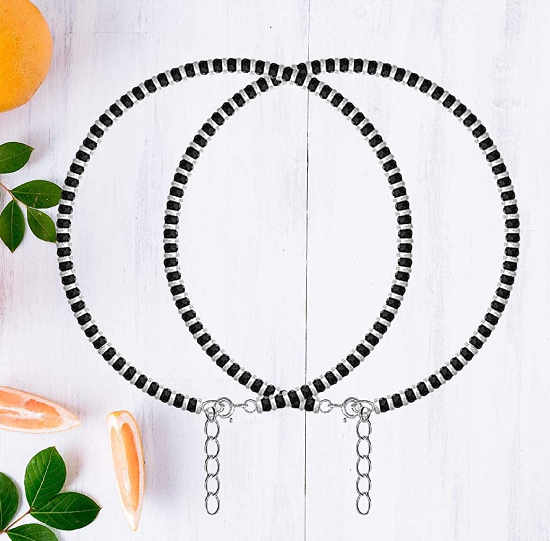 Women'S Pure 925 Sterling Silver Nazariya Anklet Payal, Black Apparel & Accessories > Jewelry > Anklets Generic