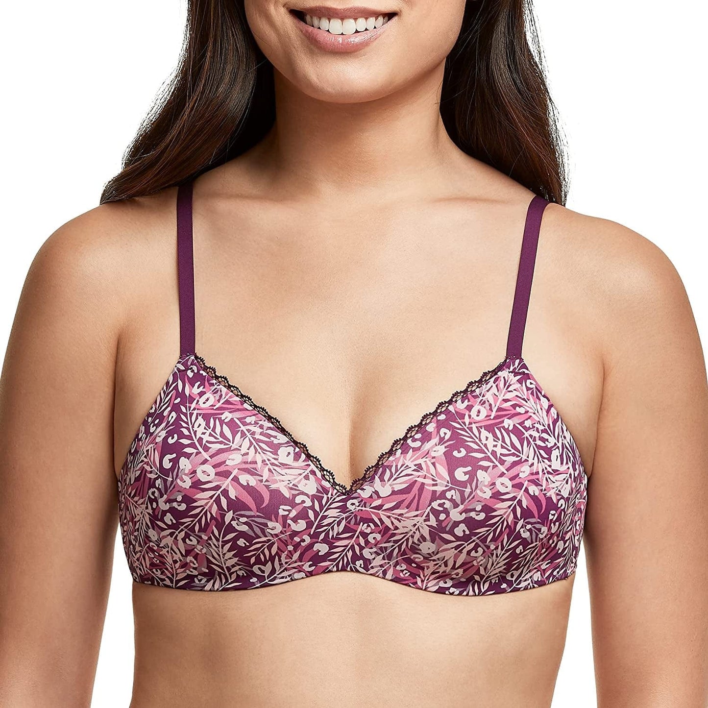 Women'S Pure Comfort T-Shirt Wireless Bra Dm7681 Sexy Fern Print/Venetian Purple / Large
