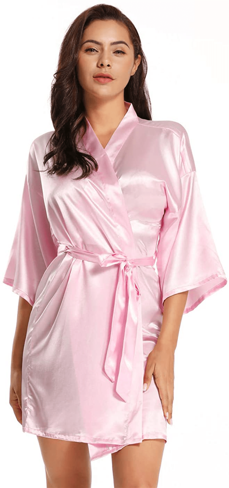 Women'S Pure Short Satin Robes Bridesmaid and Bride Silky Robes Summer Sleepwear Apparel & Accessories > Clothing > Sleepwear & Loungewear > Robes MizzGenio Pink XX-Large