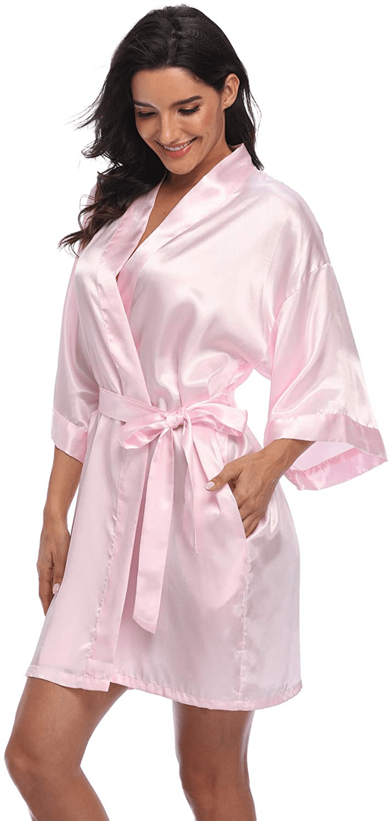 Women'S Pure Short Silky Robes Bridesmaid Bride Party Satin Robes Sleepwear Apparel & Accessories > Clothing > Sleepwear & Loungewear > Robes Super Shopping-zone Pink Small