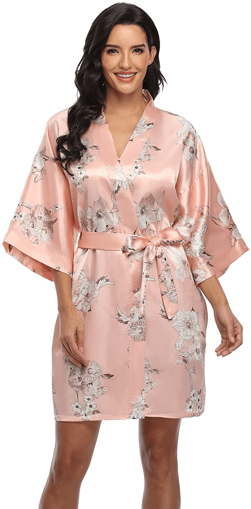 Women'S Pure Short Silky Robes Bridesmaid Bride Party Satin Robes Sleepwear Apparel & Accessories > Clothing > Sleepwear & Loungewear > Robes Super Shopping-zone Pink Floral#2 X-Large