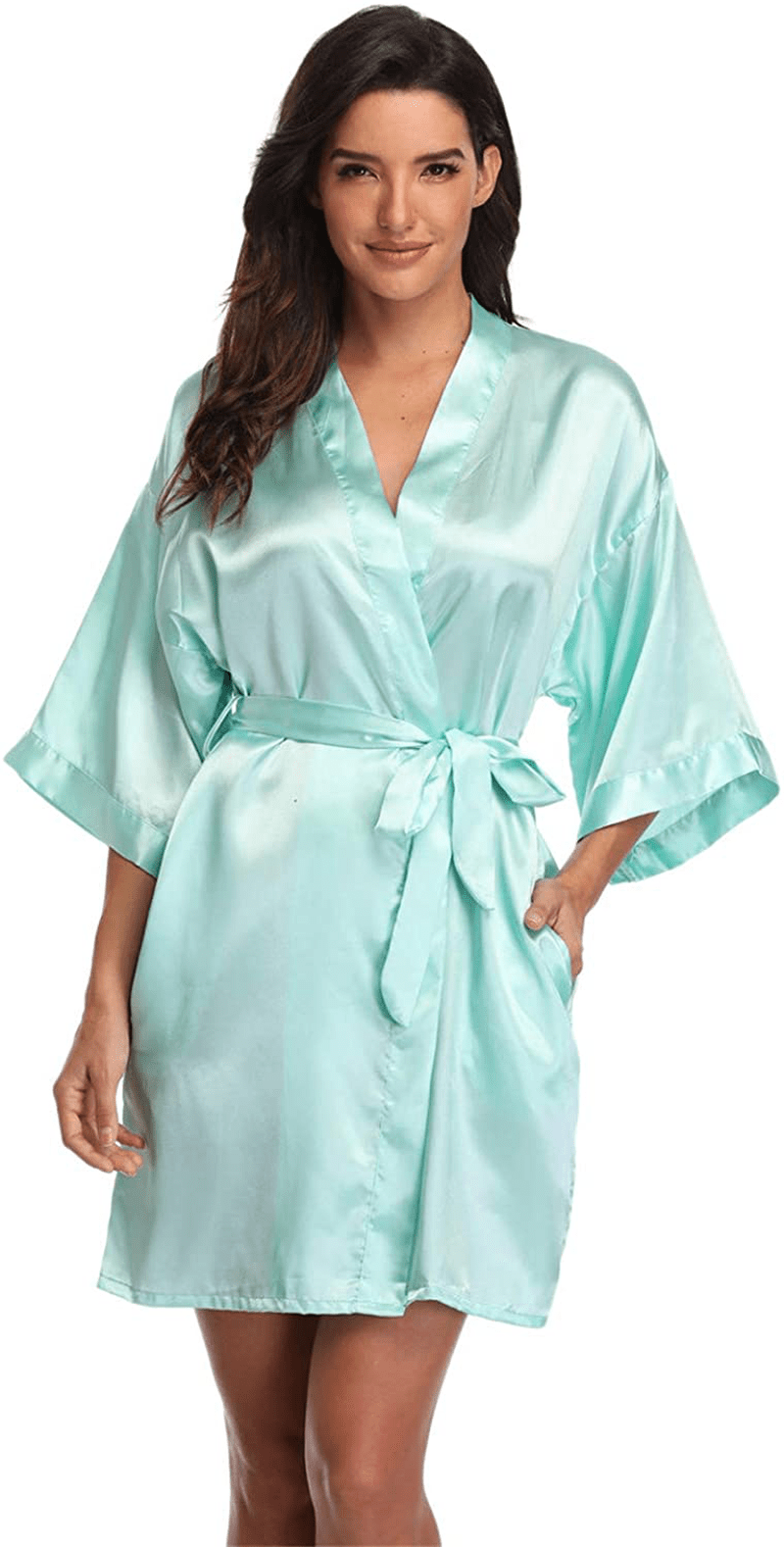 Women'S Pure Short Silky Robes Bridesmaid Bride Party Satin Robes Sleepwear Apparel & Accessories > Clothing > Sleepwear & Loungewear > Robes Super Shopping-zone Green Small