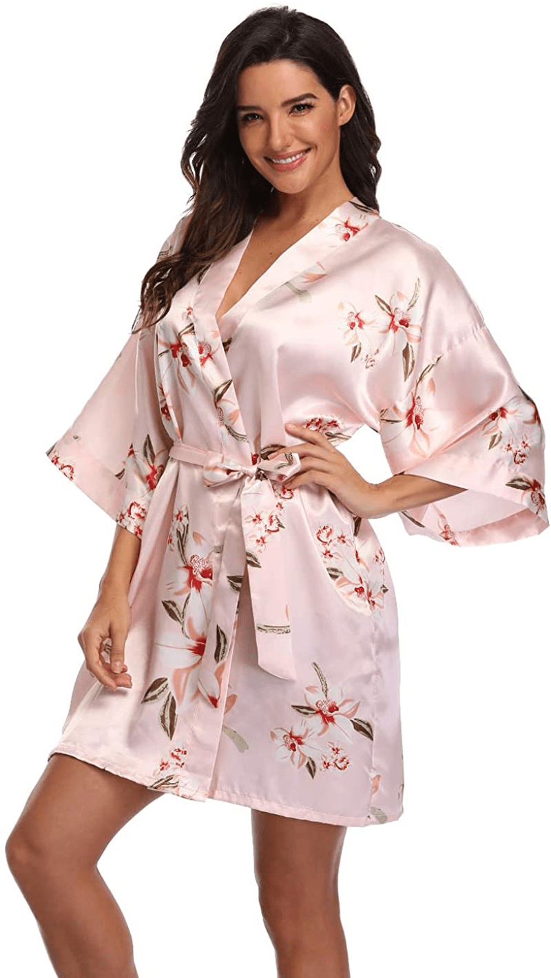 Women'S Pure Short Silky Robes Bridesmaid Bride Party Satin Robes Sleepwear Apparel & Accessories > Clothing > Sleepwear & Loungewear > Robes Super Shopping-zone