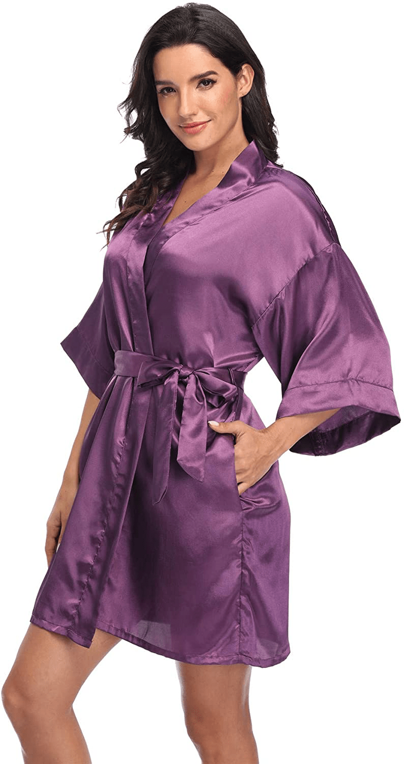 Women'S Pure Short Silky Robes Bridesmaid Bride Party Satin Robes Sleepwear Apparel & Accessories > Clothing > Sleepwear & Loungewear > Robes Super Shopping-zone Dark Purple Small
