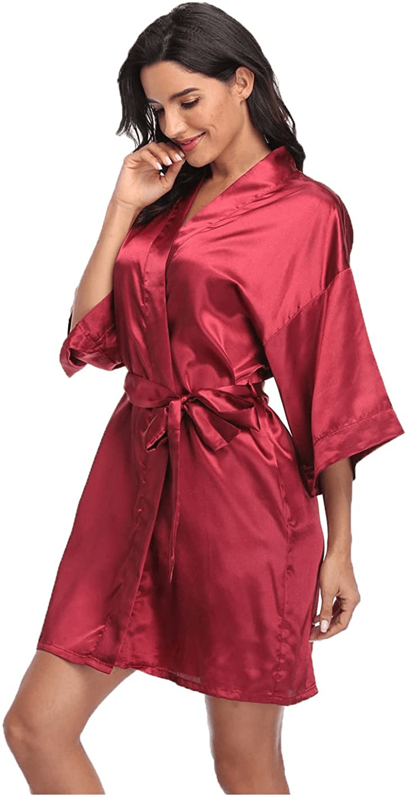Women'S Pure Short Silky Robes Bridesmaid Bride Party Satin Robes Sleepwear Apparel & Accessories > Clothing > Sleepwear & Loungewear > Robes Super Shopping-zone Wine Medium