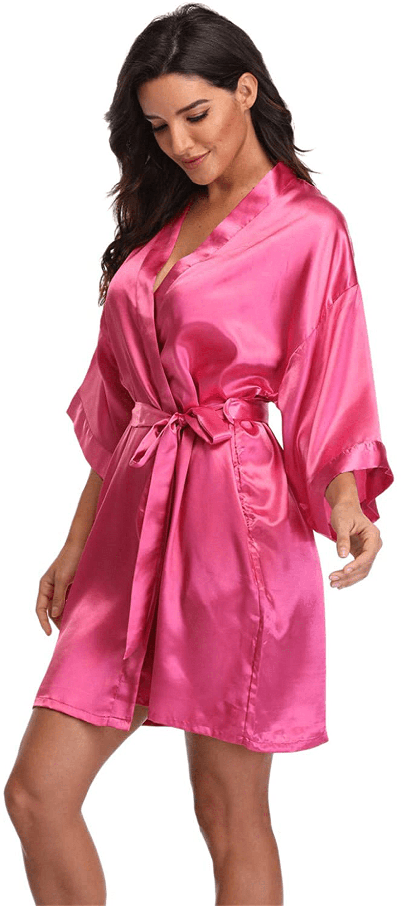 Women'S Pure Short Silky Robes Bridesmaid Bride Party Satin Robes Sleepwear Apparel & Accessories > Clothing > Sleepwear & Loungewear > Robes Super Shopping-zone Rose Small