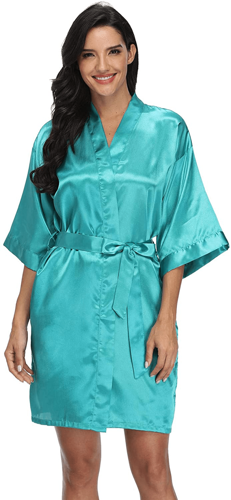 Women'S Pure Short Silky Robes Bridesmaid Bride Party Satin Robes Sleepwear Apparel & Accessories > Clothing > Sleepwear & Loungewear > Robes Super Shopping-zone Dark Green Medium