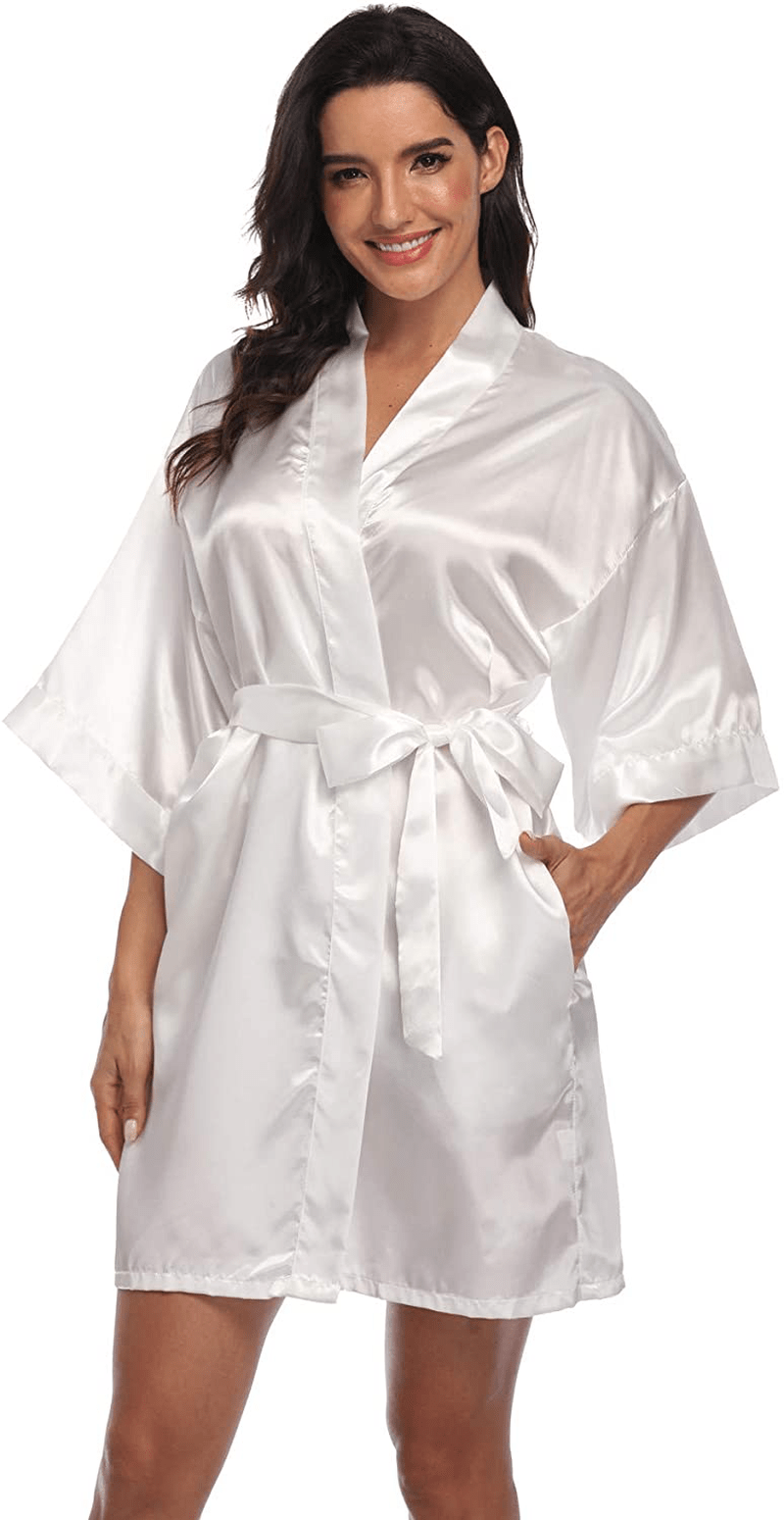 Women'S Pure Short Silky Robes Bridesmaid Bride Party Satin Robes Sleepwear Apparel & Accessories > Clothing > Sleepwear & Loungewear > Robes Super Shopping-zone White Large