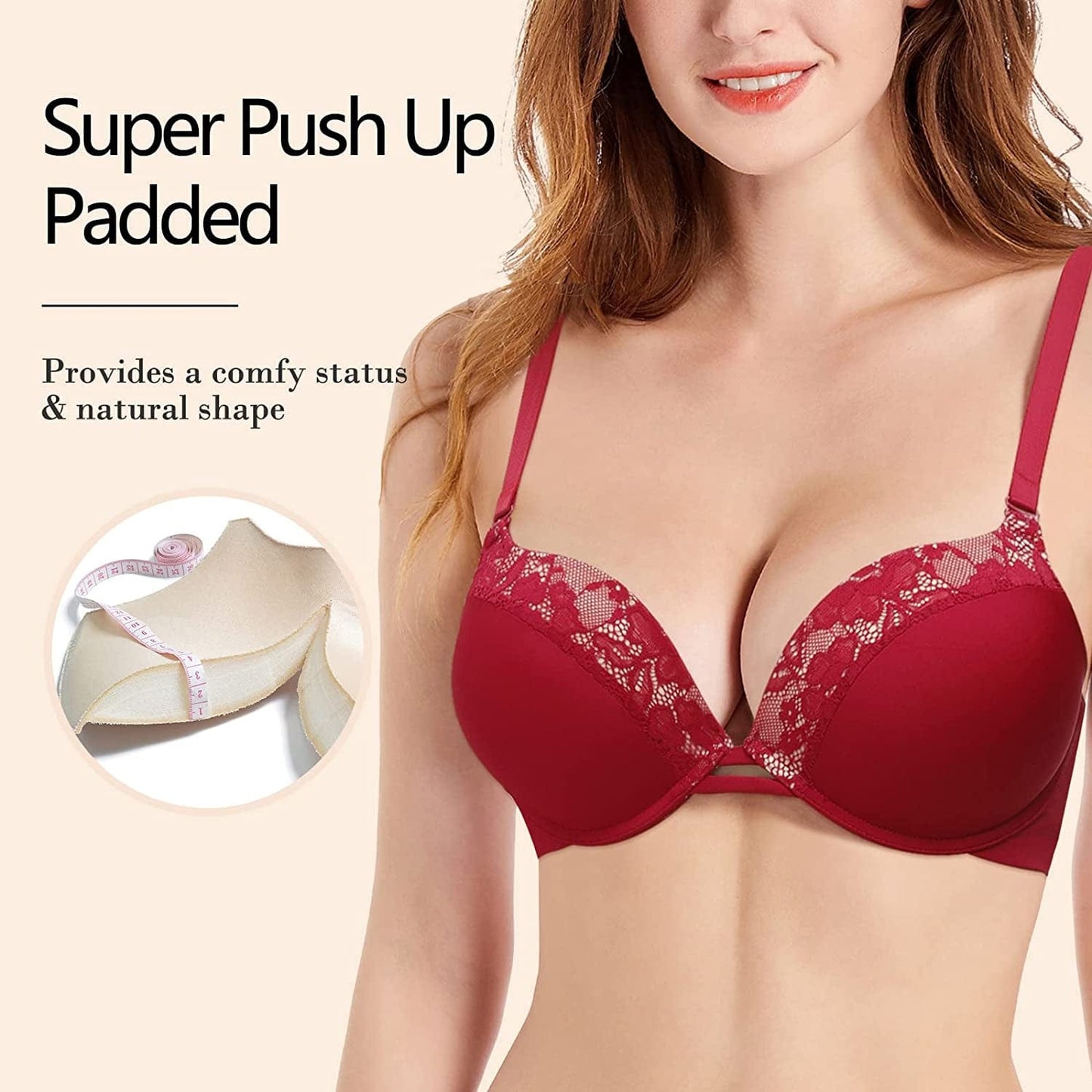 Women'S Push up Padded Lift Support Underwire Add 2 Cup T-Shirt Plunge Bra