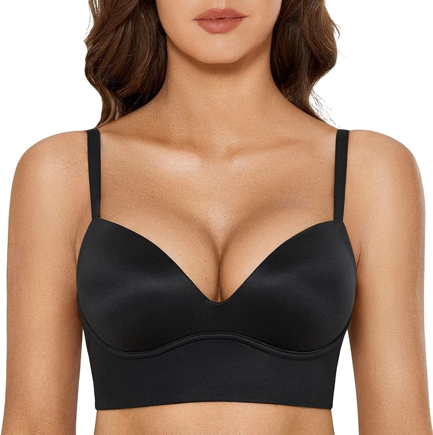Women'S Push up Wireless Bra Padded T Shirt Bras No Underwire Plunge Black / 36B