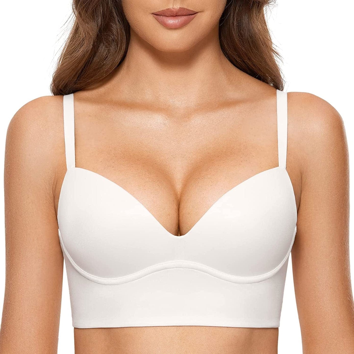 Women'S Push up Wireless Bra Padded T Shirt Bras No Underwire Plunge White / 36A