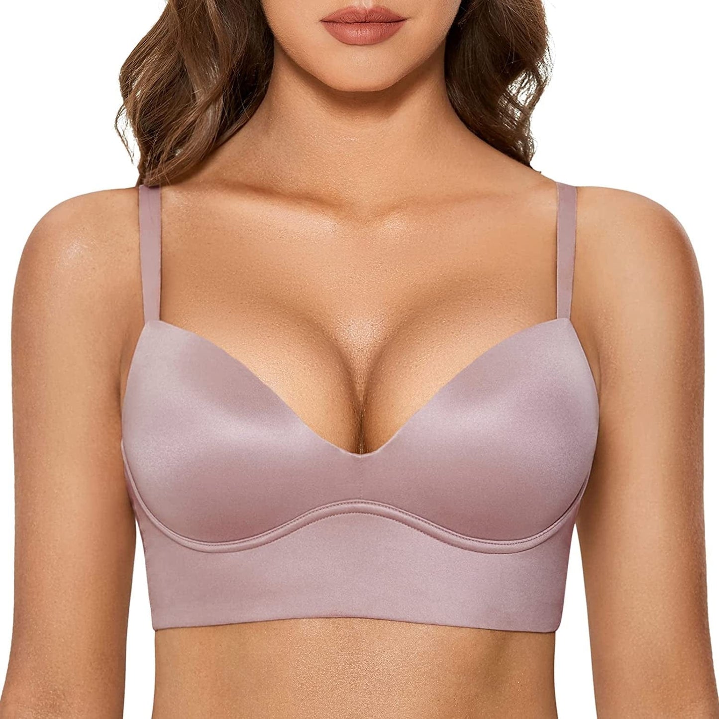 Women'S Push up Wireless Bra Padded T Shirt Bras No Underwire Plunge Sea Fog / 36C