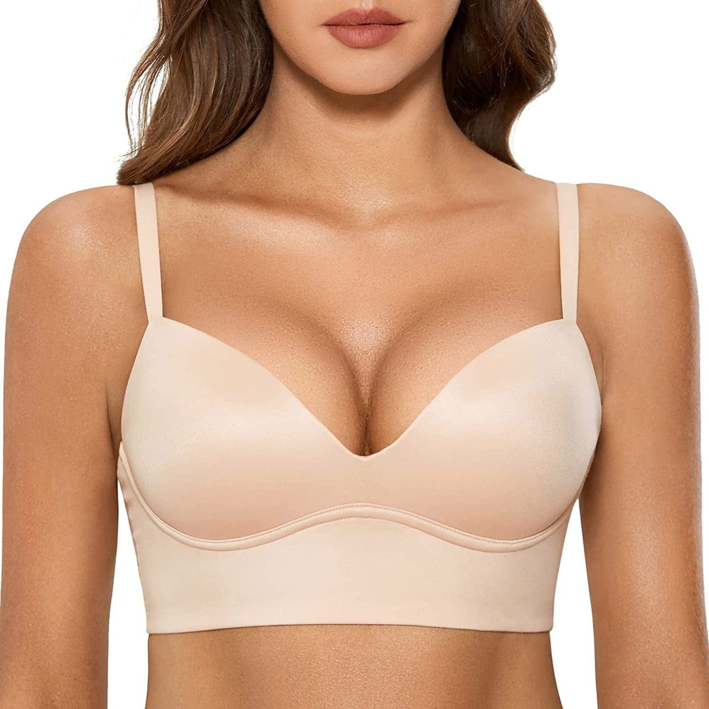 Women'S Push up Wireless Bra Padded T Shirt Bras No Underwire Plunge Beige / 36B
