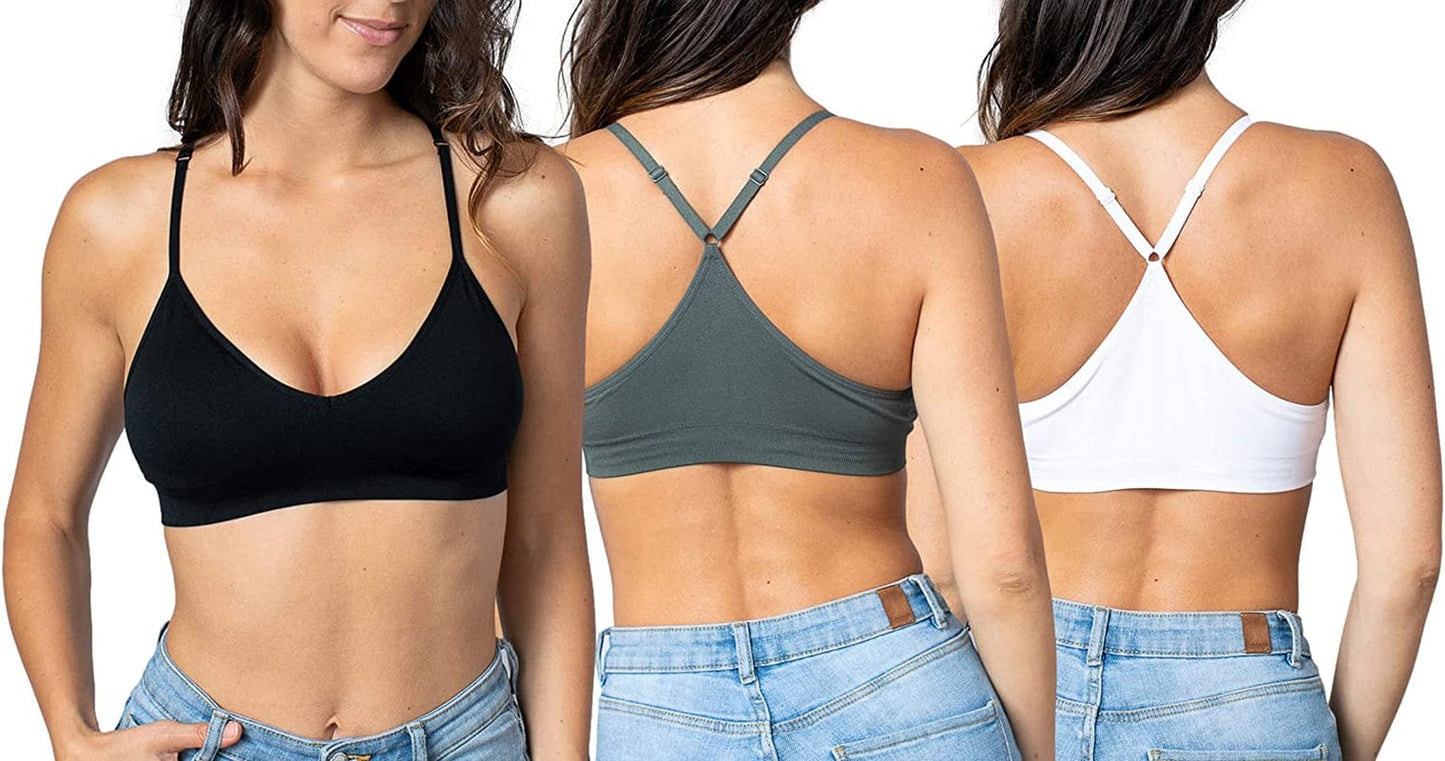 Women'S Racerback Bralette Sexy Everyday Basic Deep V-Neck Wireless W/Removable Padding Bra 3 Pack: Black White Charcoal / Small