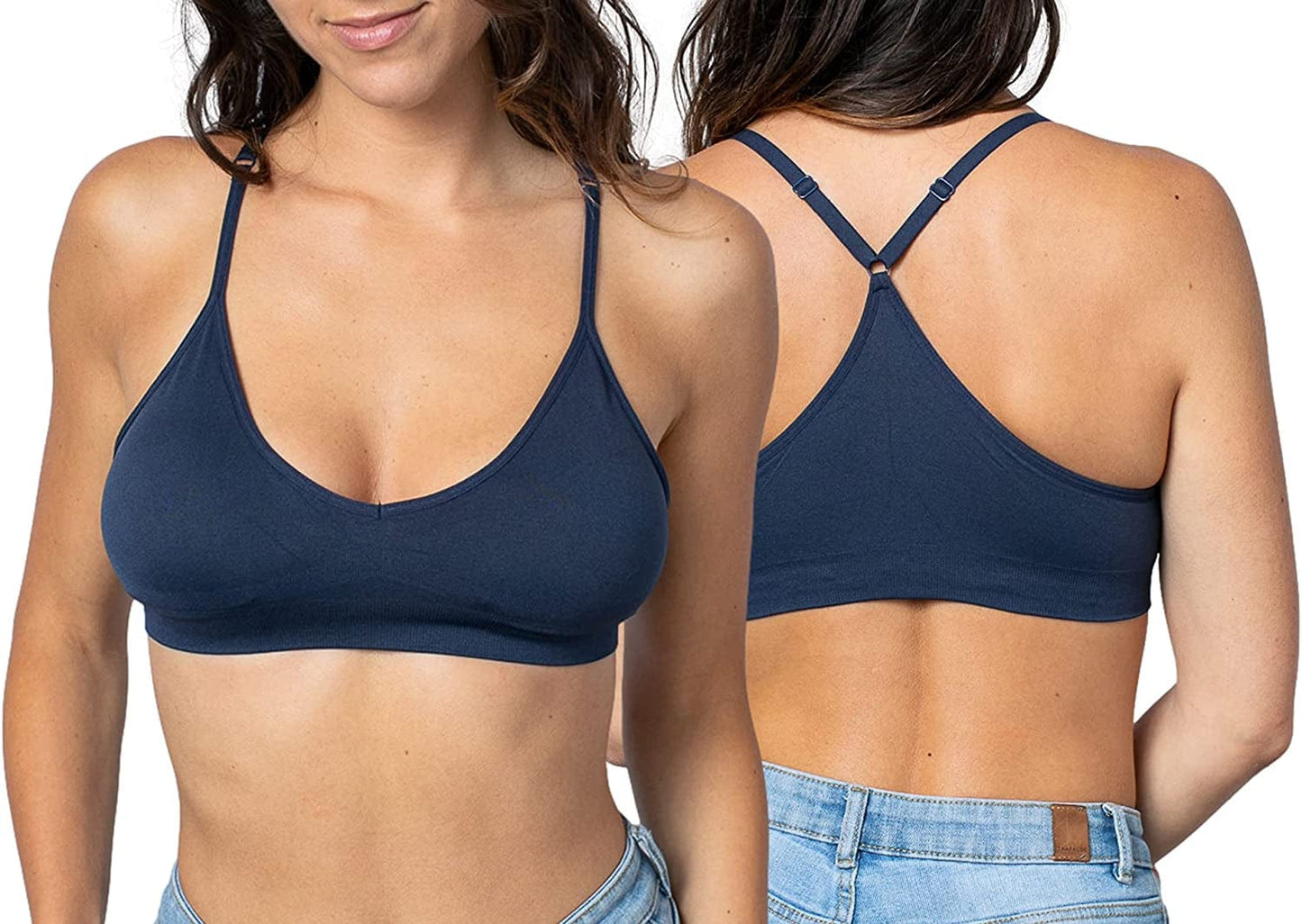 Women'S Racerback Bralette Sexy Everyday Basic Deep V-Neck Wireless W/Removable Padding Bra 1 Pc -Navy / Small