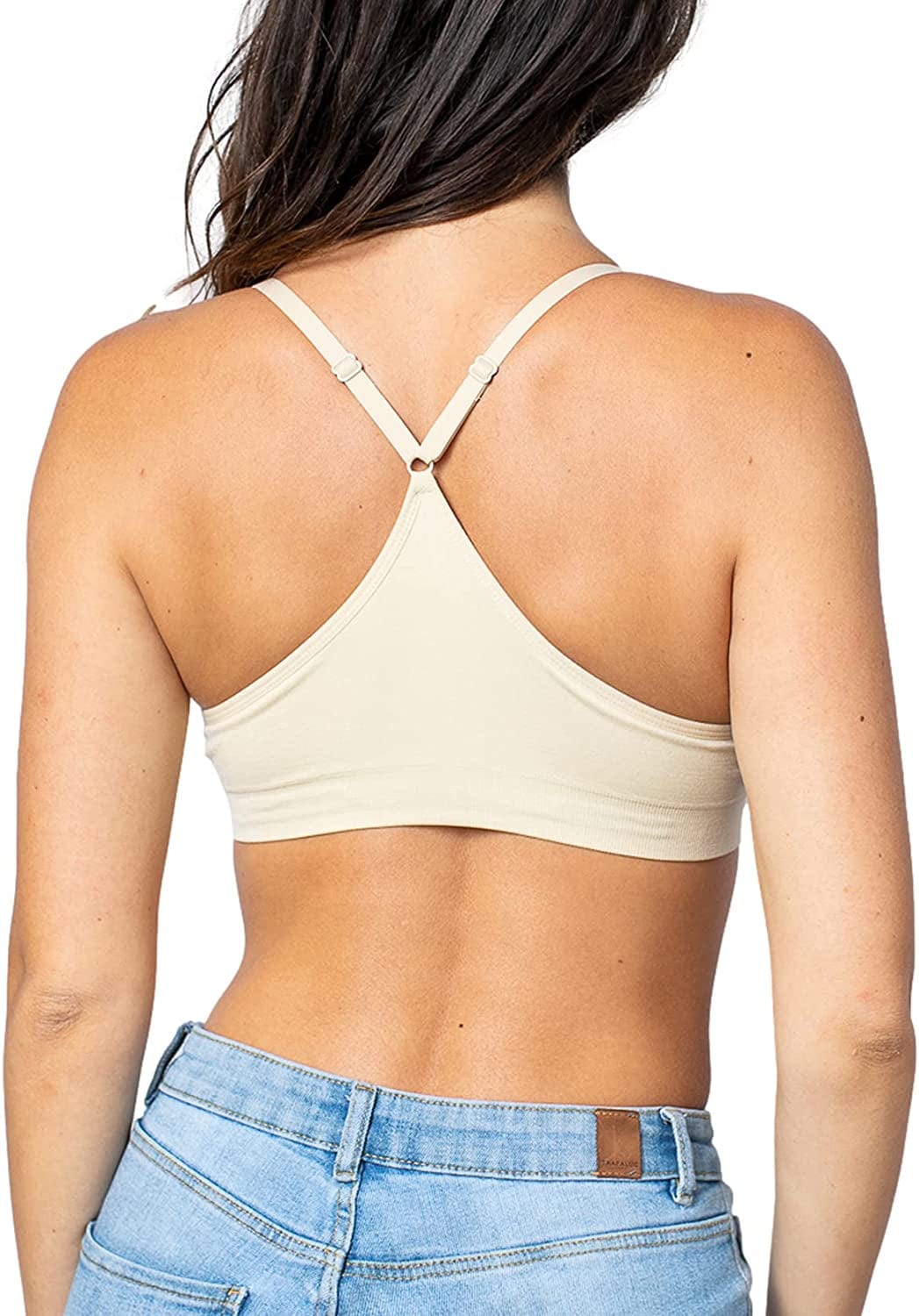 Women'S Racerback Bralette Sexy Everyday Basic Deep V-Neck Wireless W/Removable Padding Bra