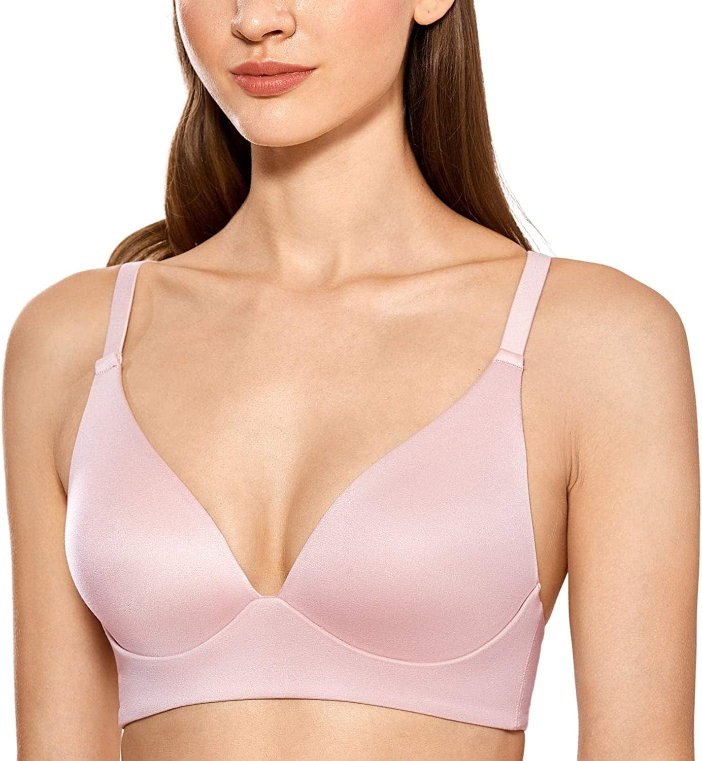 Women'S Racerback Bralette Wireless Plunge Triangle Lightly Padded Bra Gentle Rose / 34B