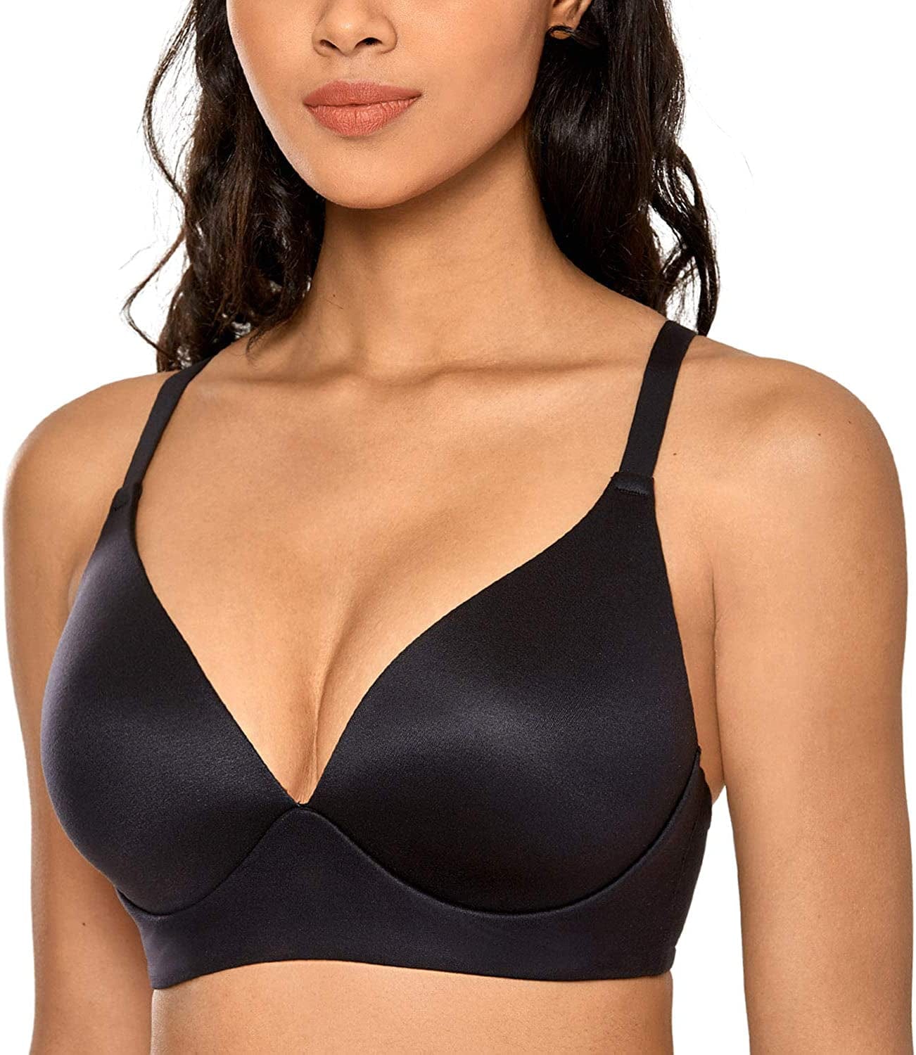 Women'S Racerback Bralette Wireless Plunge Triangle Lightly Padded Bra Black / 32C
