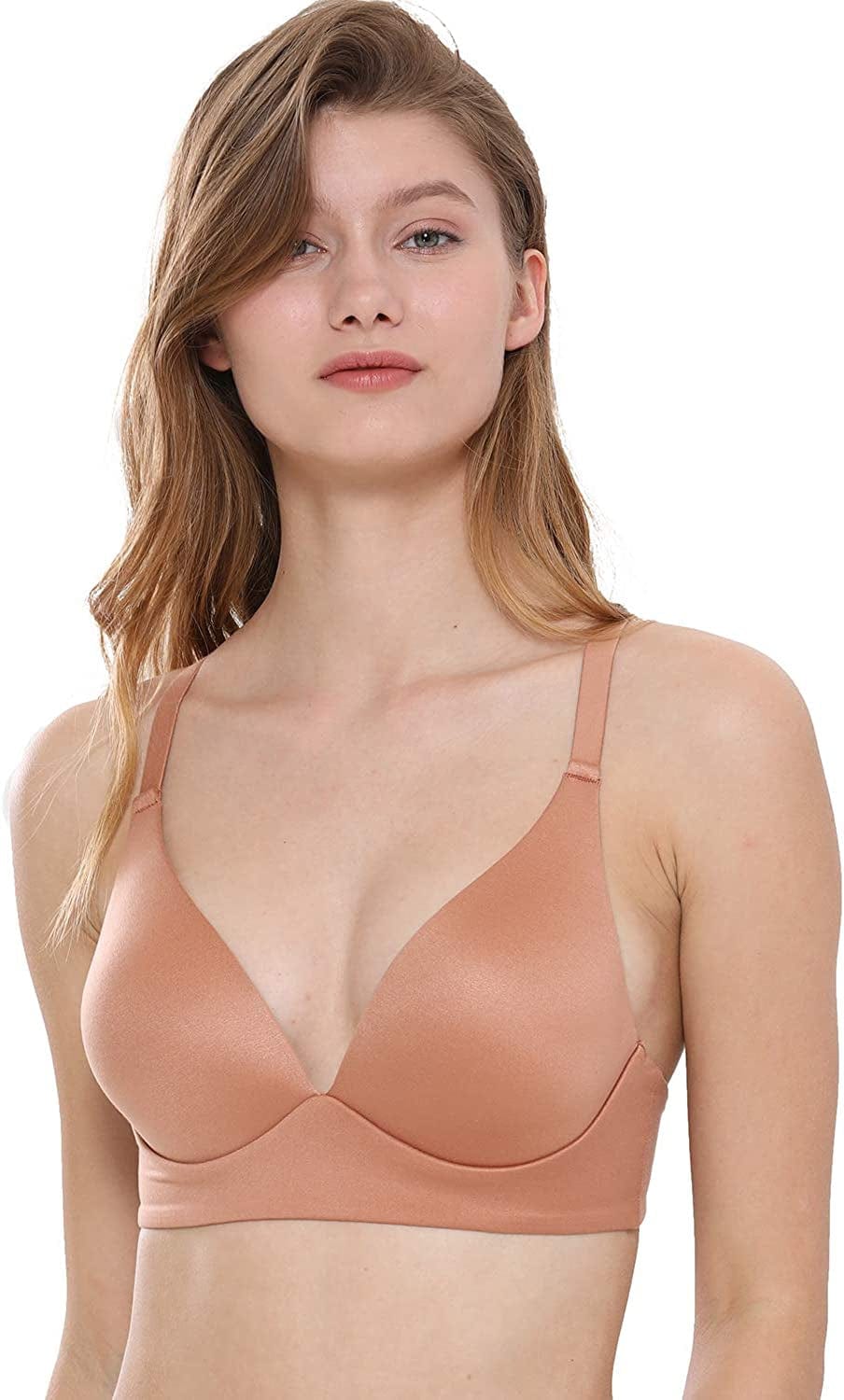 Women'S Racerback Bralette Wireless Plunge Triangle Lightly Padded Bra Sun Kissed / 34B