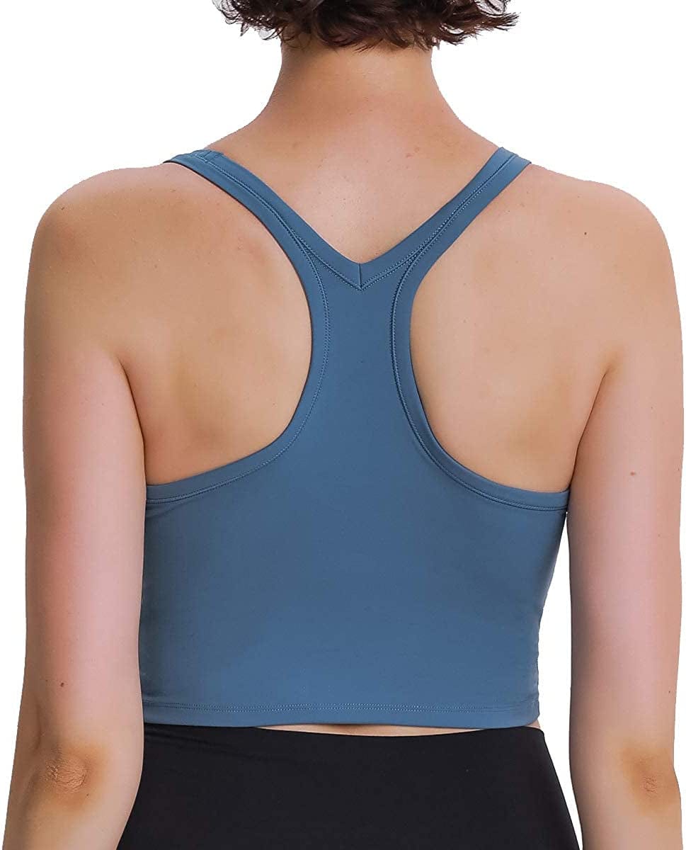 Women'S Racerback Sports Bra Removable Padded Yoga Crop Top Fitness Workout Running Tank Tops Navy Blue / XX-Large