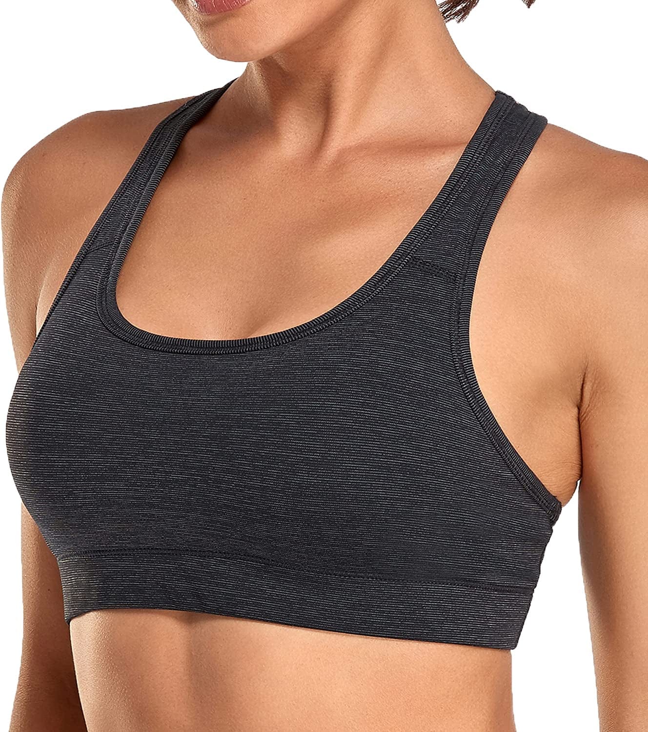 Women'S Racerback Sports Fitness Support Workout Running Bras Black Stripe / Large