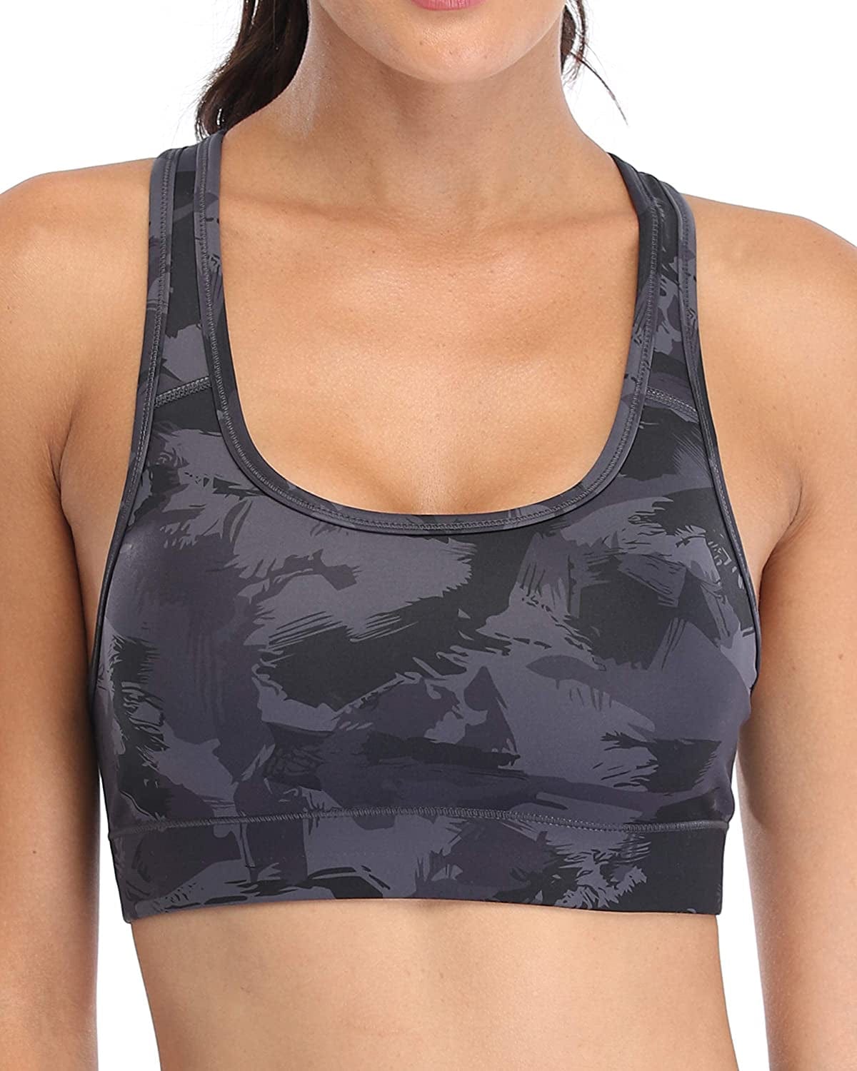 Women'S Racerback Sports Fitness Support Workout Running Bras Camo Charcoal Splinter / X-Large