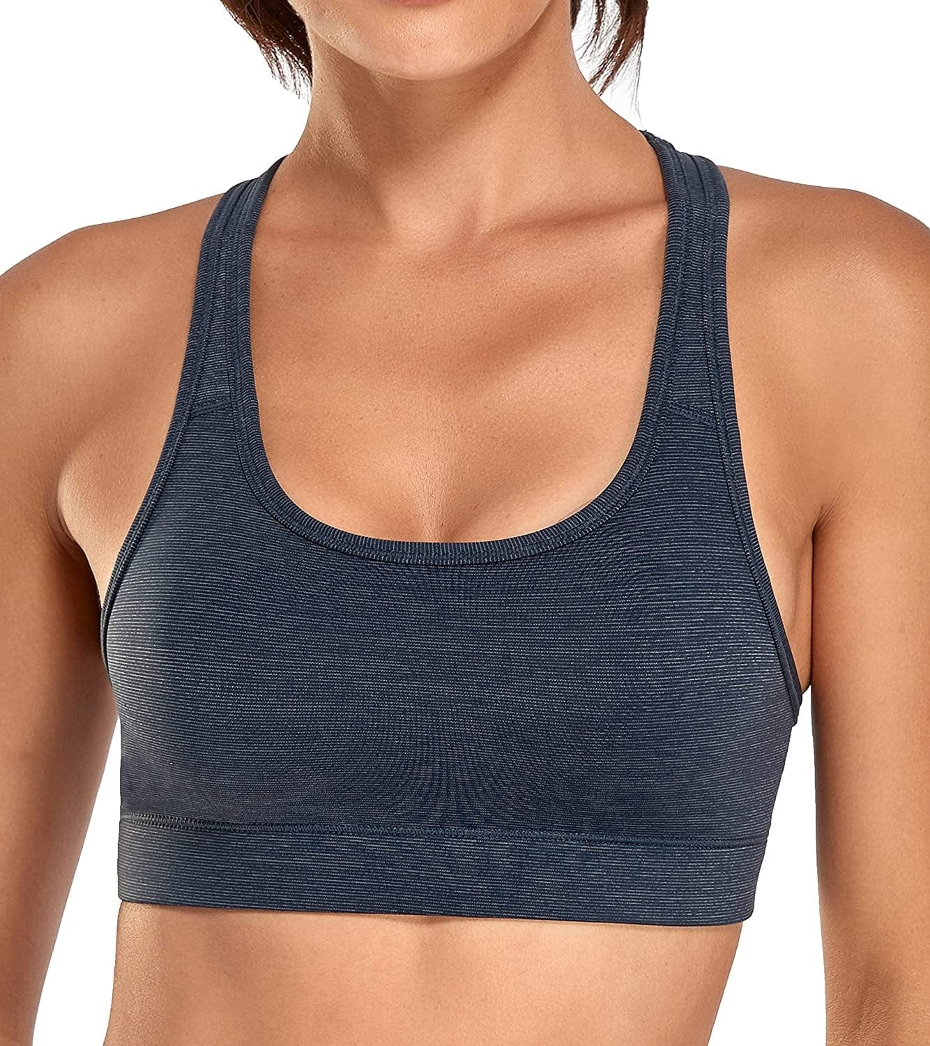Women'S Racerback Sports Fitness Support Workout Running Bras Navy Stripe / Medium