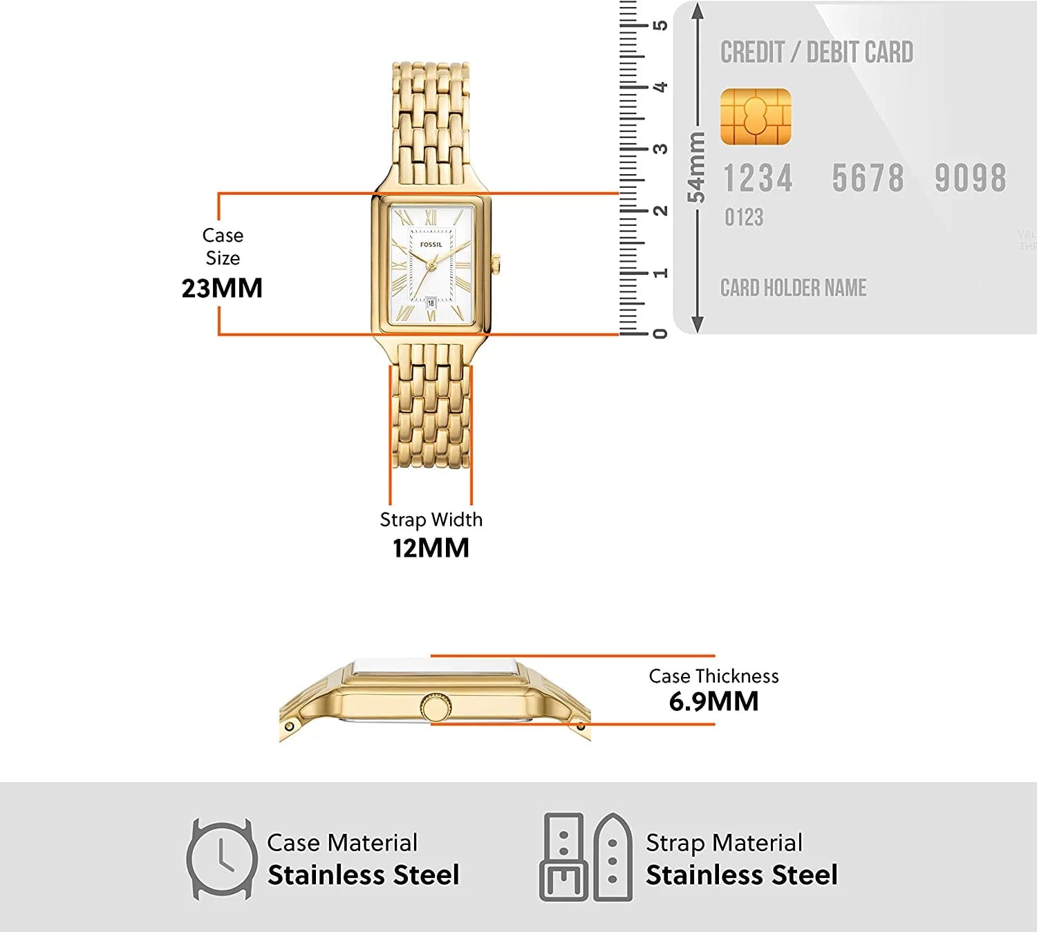 Women'S Racquel Quartz Rectangular Watch with Stainless Steel or Leather Strap