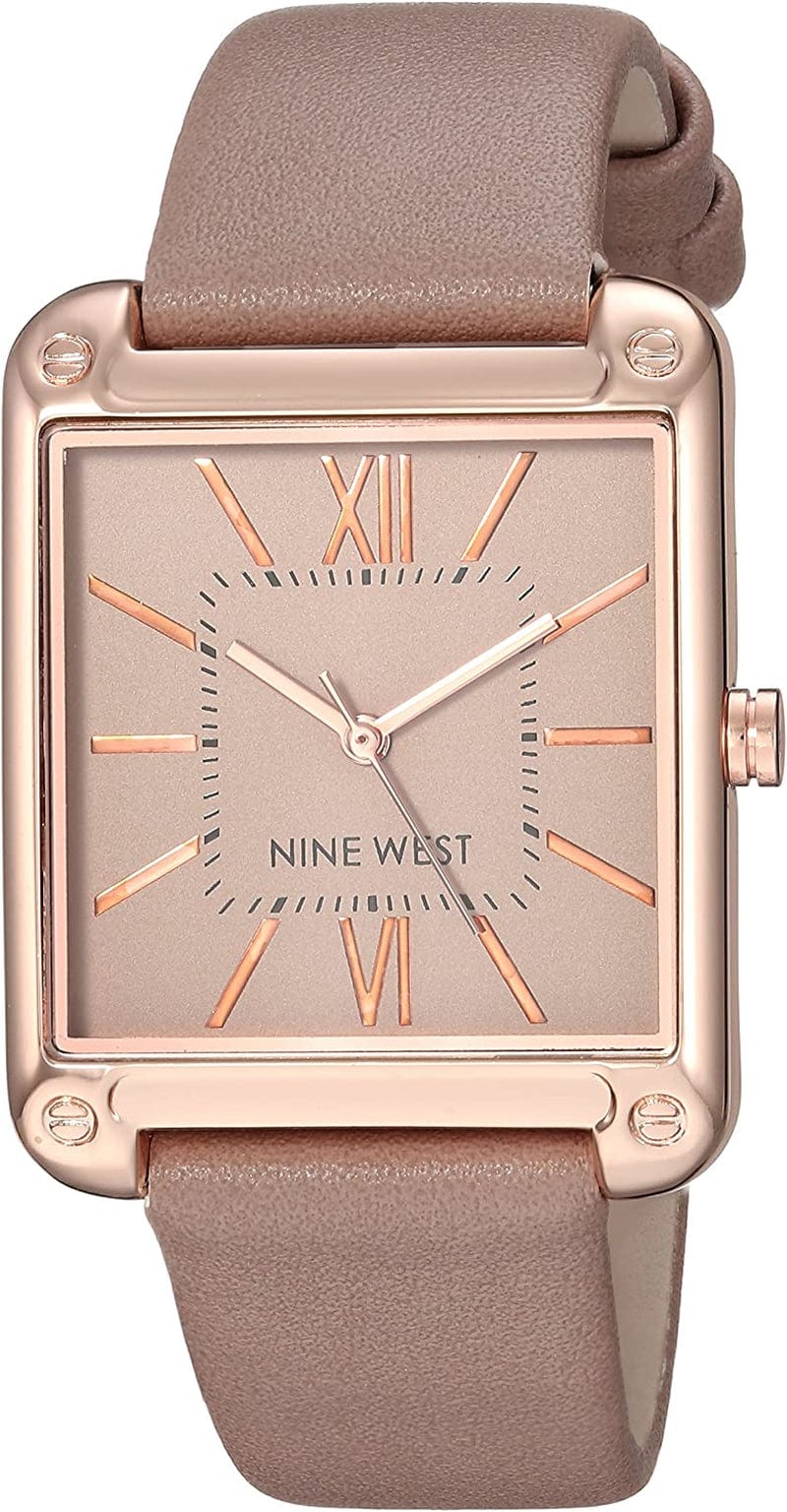 Women'S Rectangular Case Strap Watch Taupe/Rose Gold