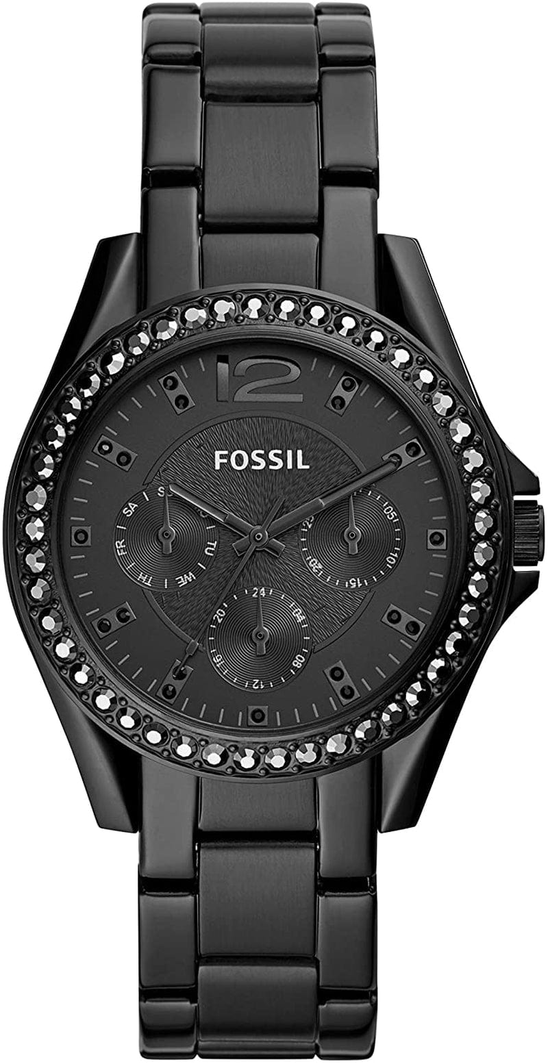 Women'S Riley Stainless Steel Crystal-Accented Multifunction Quartz Watch Black Glitz
