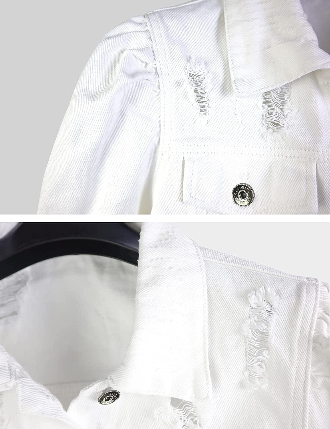 Women'S Ripped Puff Sleeve Denim Crop Top Long-Sleeve Cropped Jean Jacket