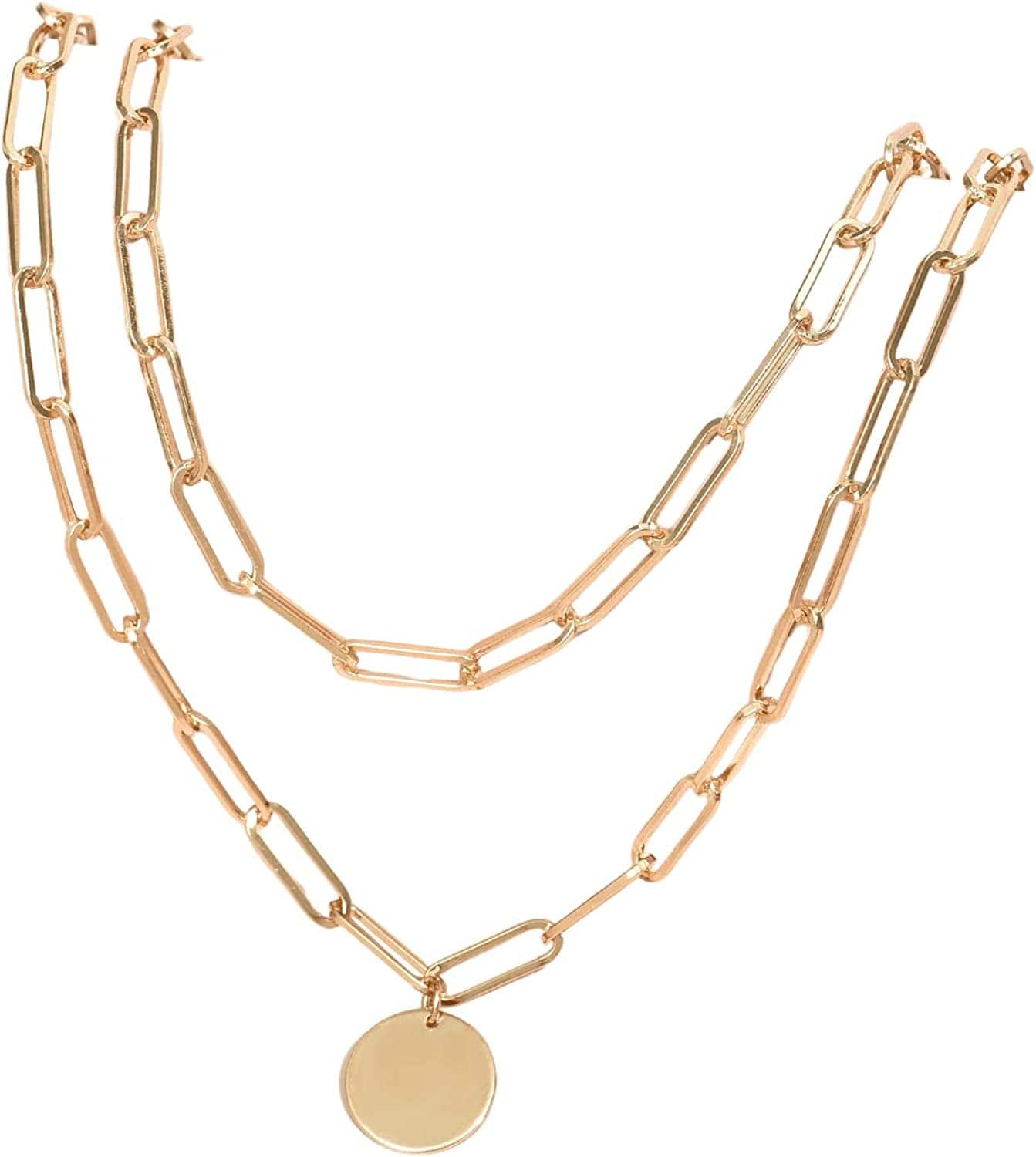 Women'S round Pendant Layered Necklace Chain Necklaces