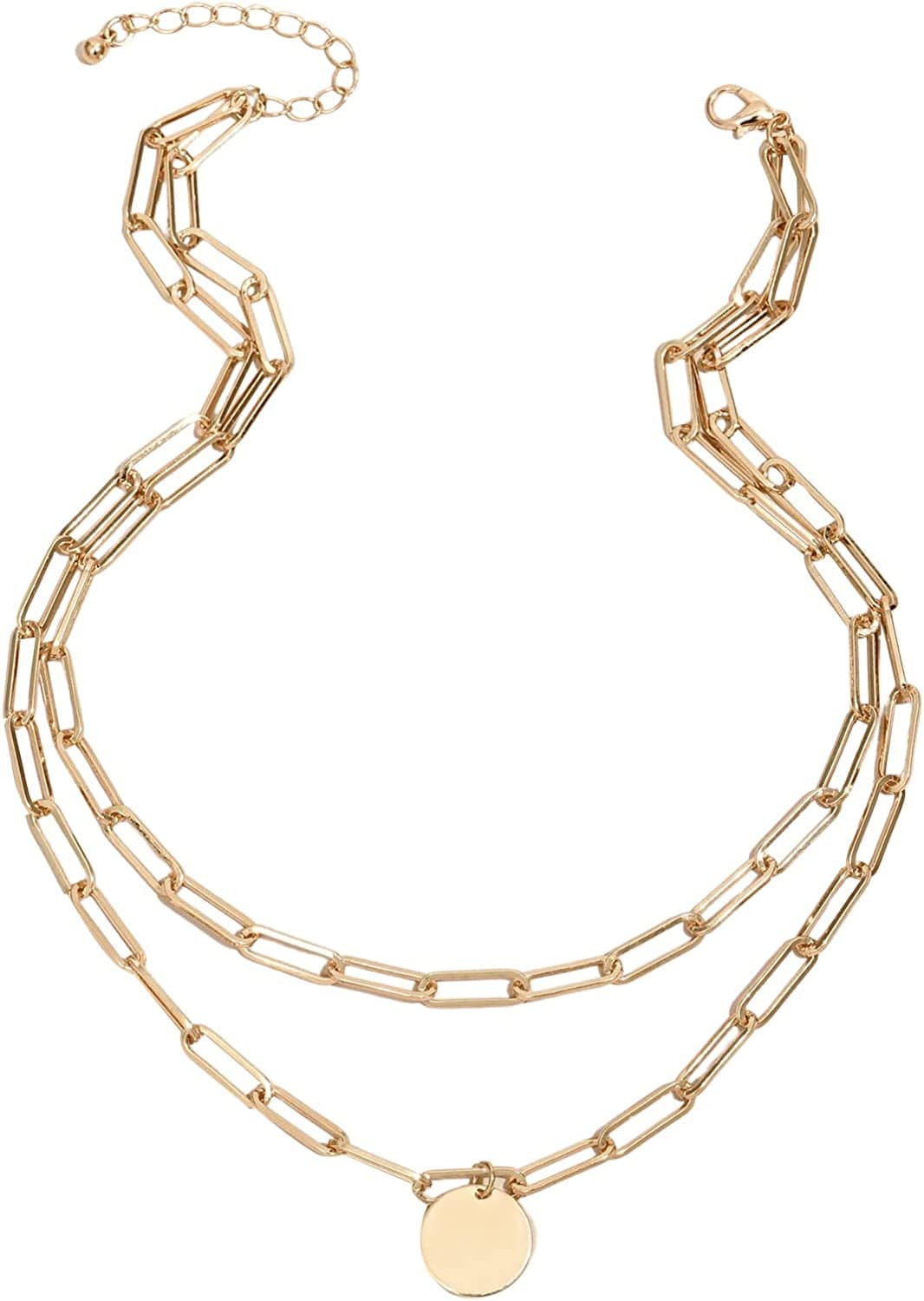 Women'S round Pendant Layered Necklace Chain Necklaces