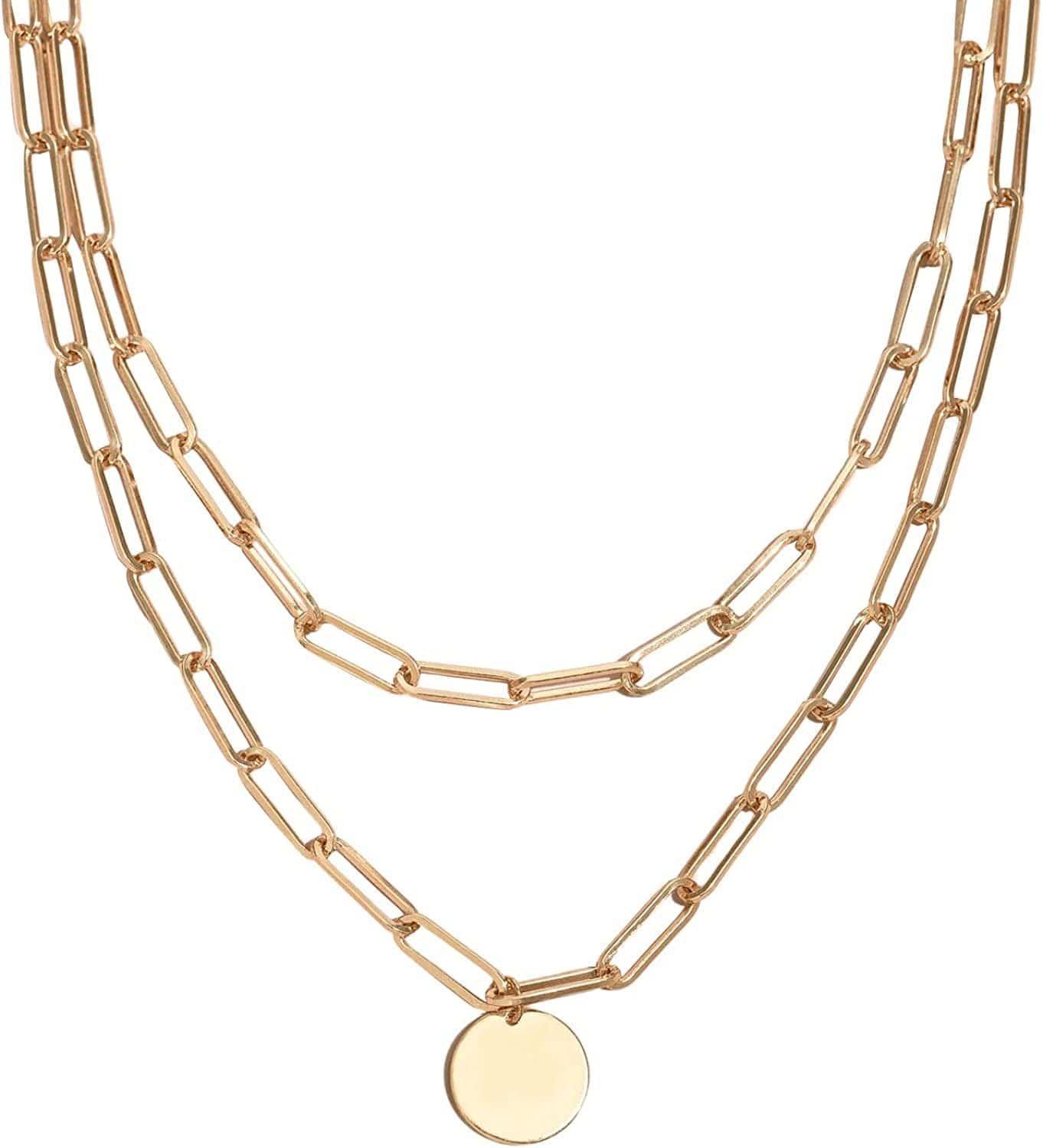 Women'S round Pendant Layered Necklace Chain Necklaces Gold / One Size