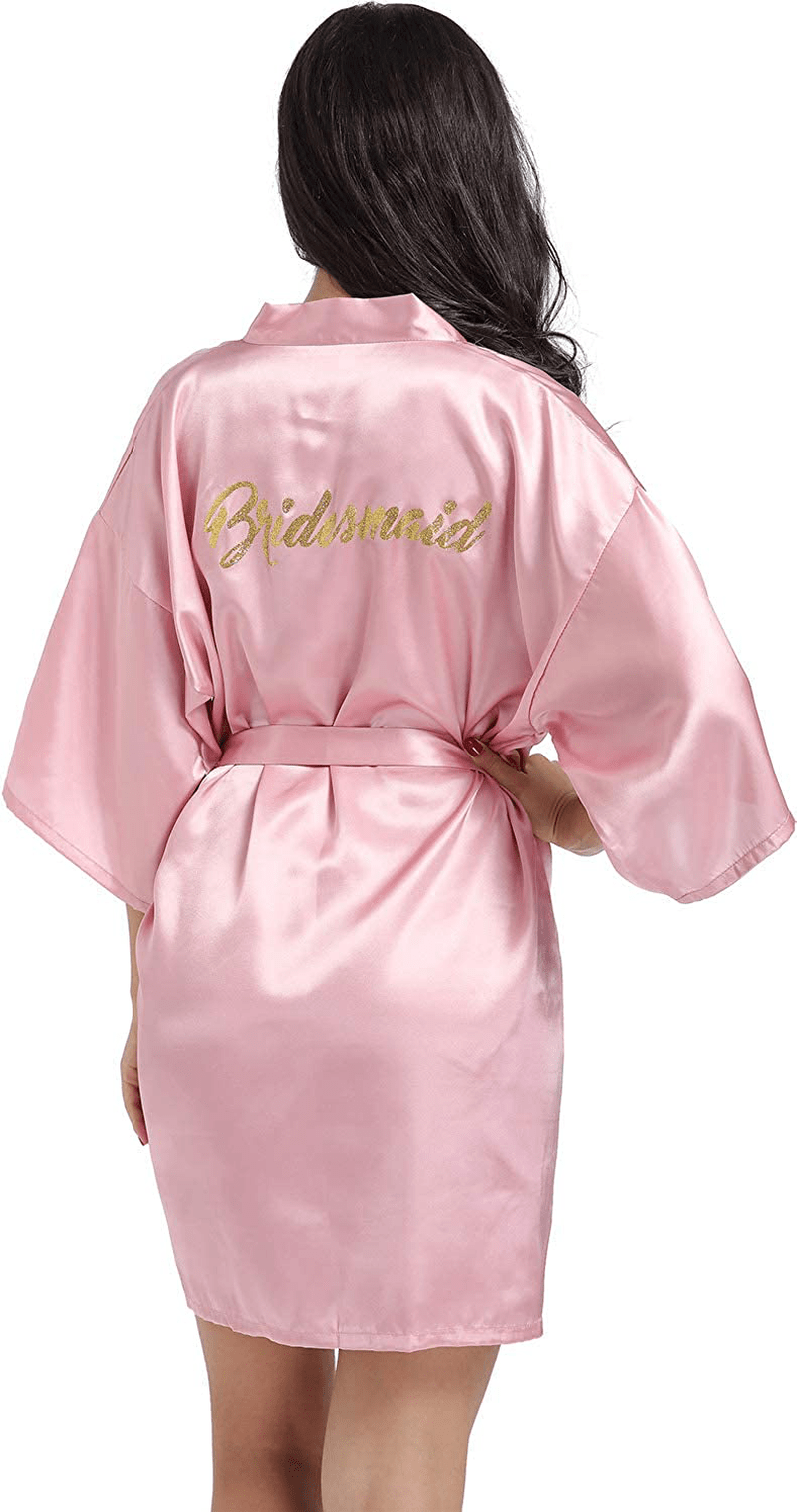 Women'S Satin Kimono Robe for Bridesmaid and Bride Wedding Party Getting Ready Short Robe with Gold Glitter Apparel & Accessories > Clothing > Sleepwear & Loungewear > Robes DF-deals