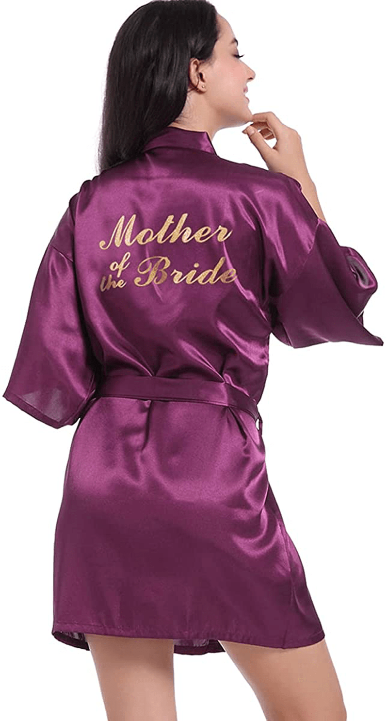 Women'S Satin Kimono Robe for Bridesmaid and Bride Wedding Party Getting Ready Short Robe with Gold Glitter Apparel & Accessories > Clothing > Sleepwear & Loungewear > Robes DF-deals Purple(mother of the Bride) 12-14