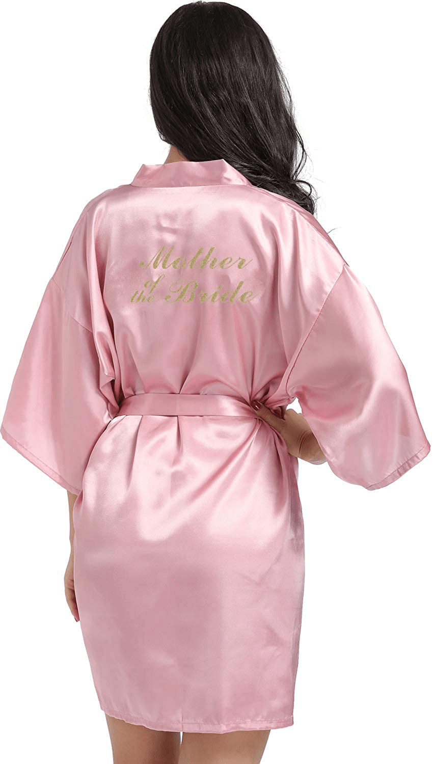 Women'S Satin Kimono Robe for Bridesmaid and Bride Wedding Party Getting Ready Short Robe with Gold Glitter Apparel & Accessories > Clothing > Sleepwear & Loungewear > Robes DF-deals Rose Gold(mother of the Bride) 12-14