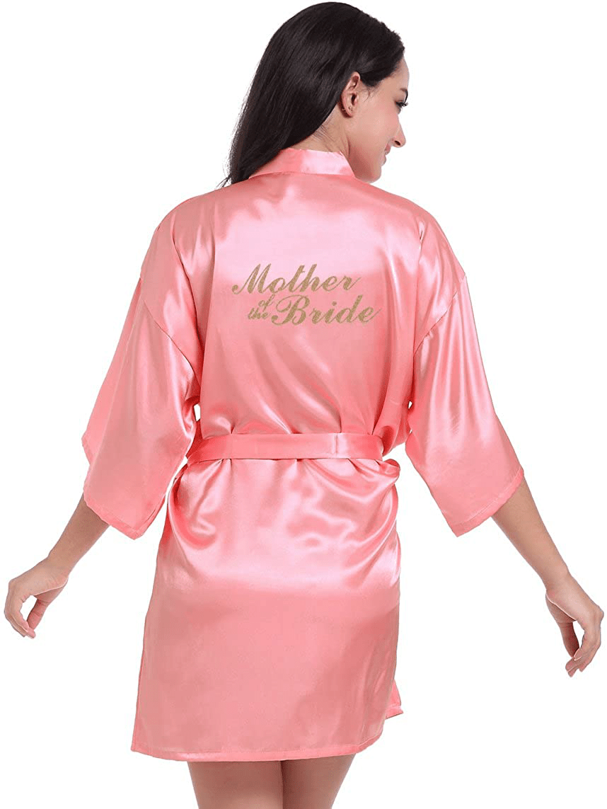 Women'S Satin Kimono Robe for Bridesmaid and Bride Wedding Party Getting Ready Short Robe with Gold Glitter Apparel & Accessories > Clothing > Sleepwear & Loungewear > Robes DF-deals