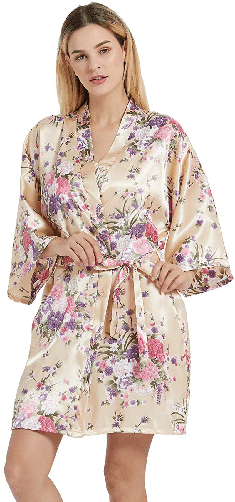 Women'S Satin Robes Floral Bridesmaid Robes Short Silk Kimonos Sleepwear Apparel & Accessories > Clothing > Sleepwear & Loungewear > Robes V Vaborous
