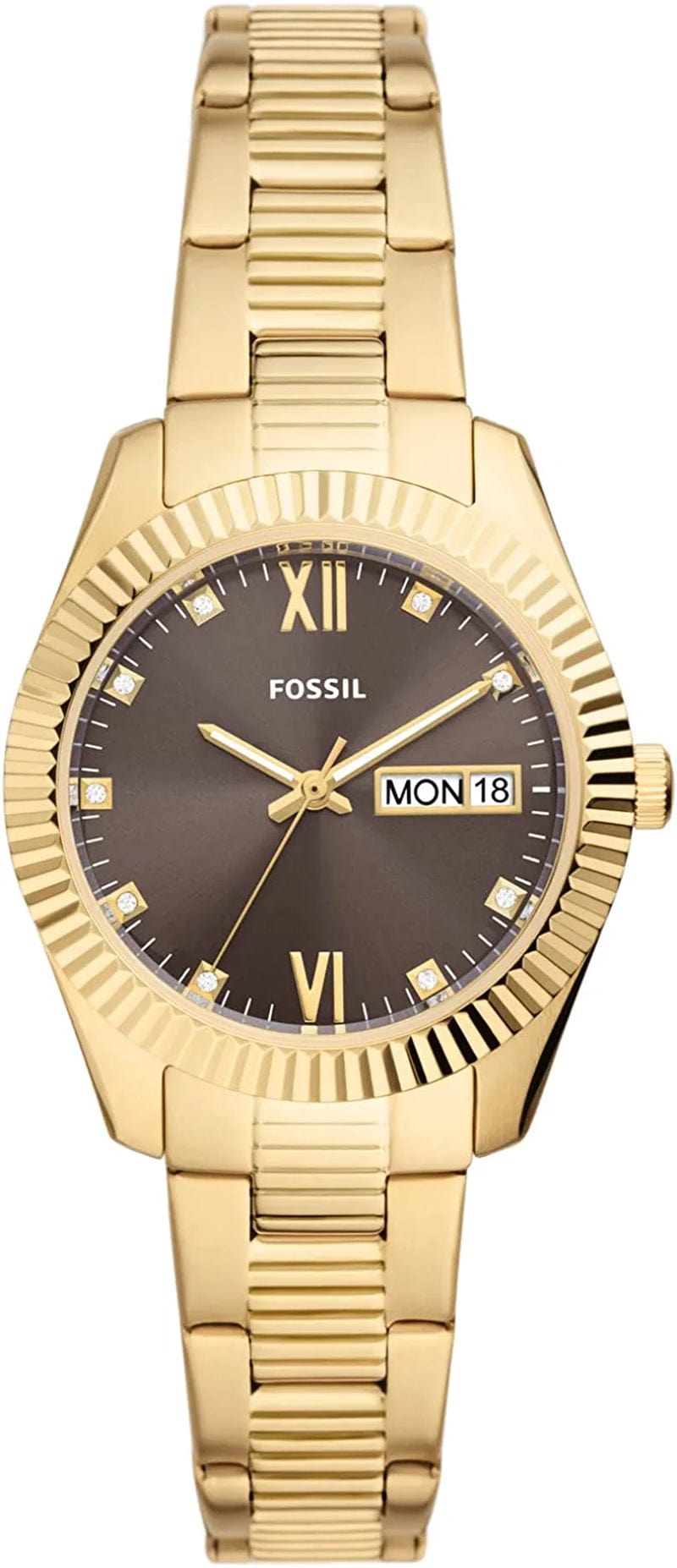 Women'S Scarlette Stainless Steel Quartz Watch Gold/Brown Dial