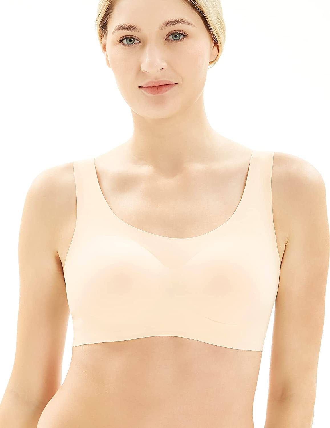 Women'S Seamless Bra Ultra Comfort Soft Support Sleep Daily Leisure Invisible Bralette Wireless with Removable Pad Beige