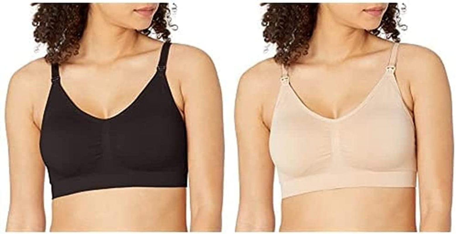 Women’S Seamless Clip down Nursing Bra Black/Nude 2 Pack / Large / Full Busted 2 PK