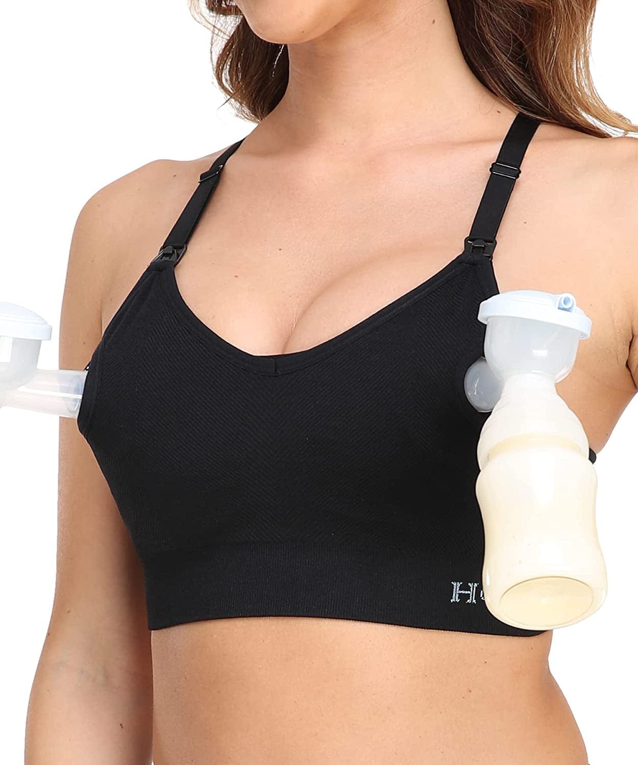 Women'S Seamless Hands Free Pumping Bra Maternity Nursing & Everyday Bras Fits Lansinoh, Philips Avent, Spectra,Etc. Pumping Style: Black / Small