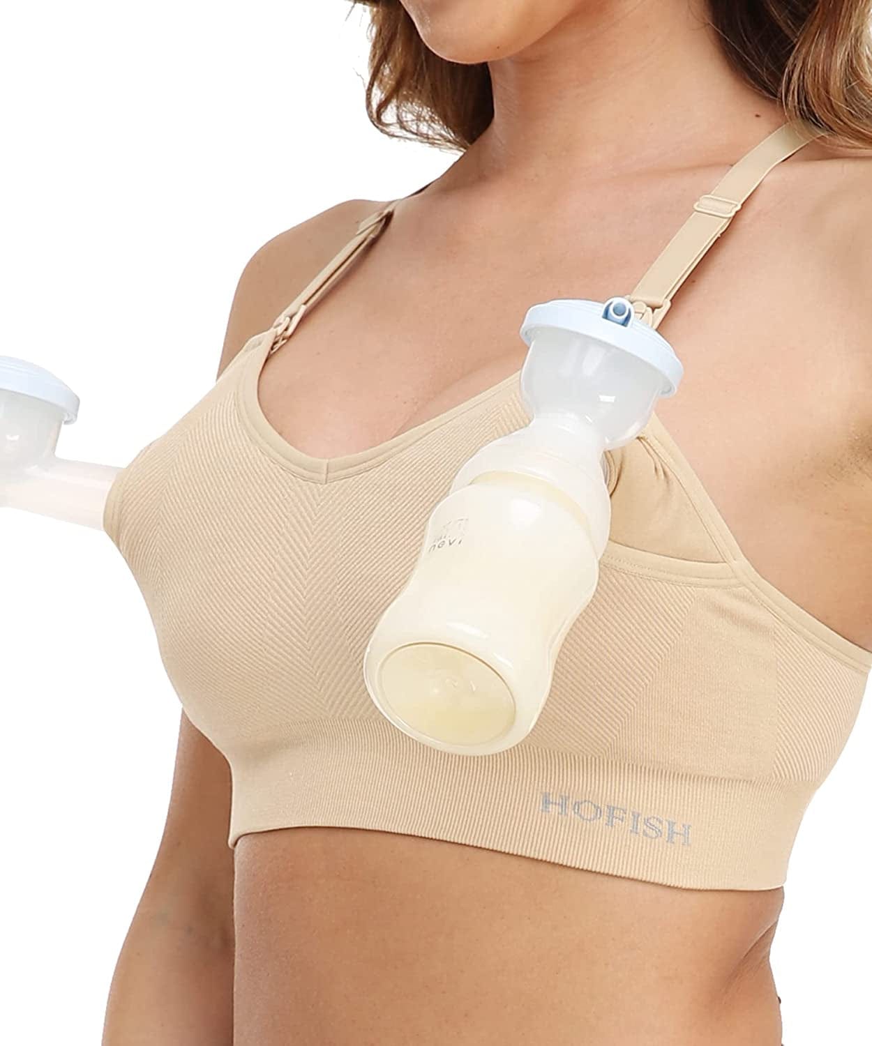 Women'S Seamless Hands Free Pumping Bra Maternity Nursing & Everyday Bras Fits Lansinoh, Philips Avent, Spectra,Etc. Pumping Style: Beige / Small