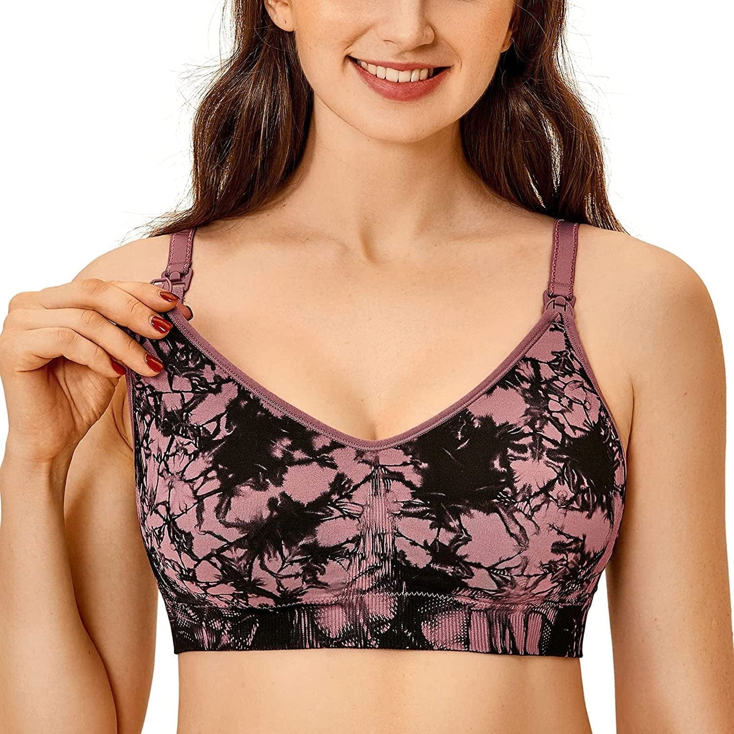 Women'S Seamless Maternity Nursing Sleep Bra Support Removable Padded Wireless Breastfeeding Bras Dark Red Dye / X-Large